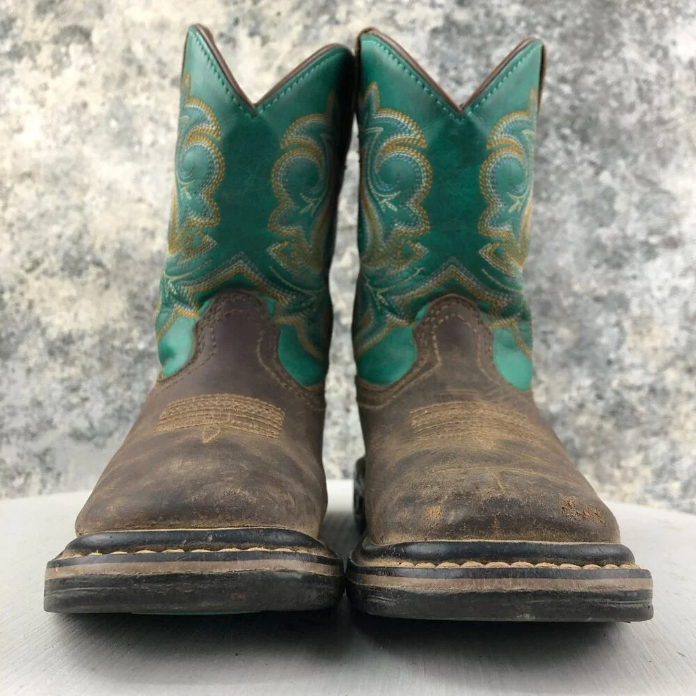 Georgia Boot Kids Size 12M Carbo-Tec LT Brown Turquoise Leather Cowboy Boots